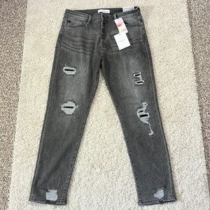 NWT KANCAN 15/31 straight fit distressed button fly jeans in gray and black